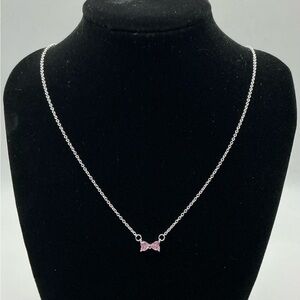 Pandora Pink Bow Necklace Sterling Silver Bow Pendant